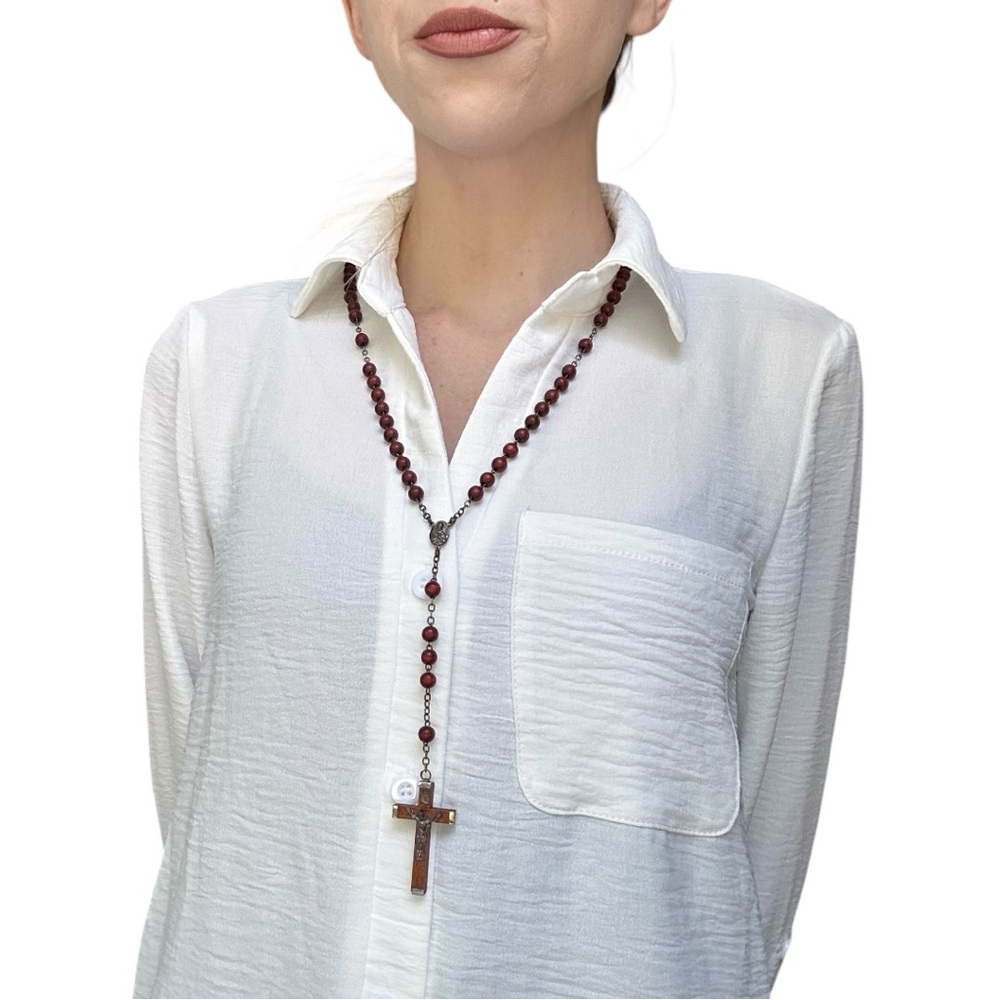 Italian Cherry Wood Rosary Made in Italy Prayer Beads